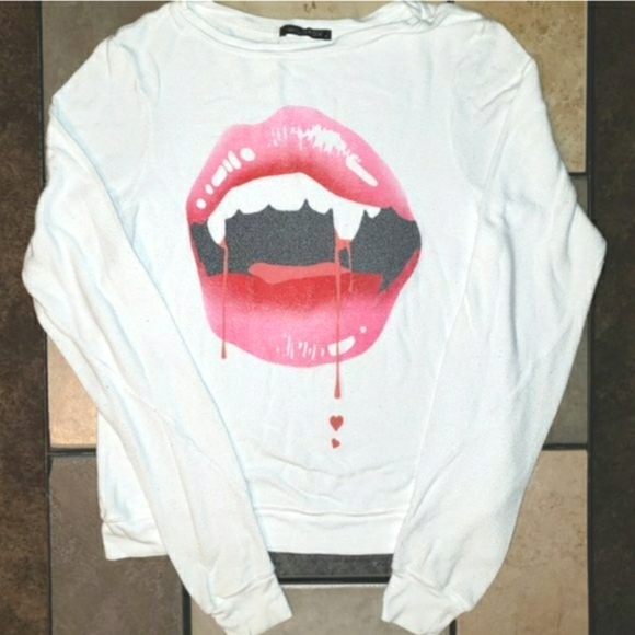 HTF Wildfox Vampire Lips Fangs Jumper Sweater - Picture 2 of 7